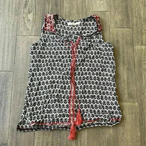 🌸3/$30🌸SOLITAIRE  | Black & White Paisley Tank With Red Tassels And Embroidery
